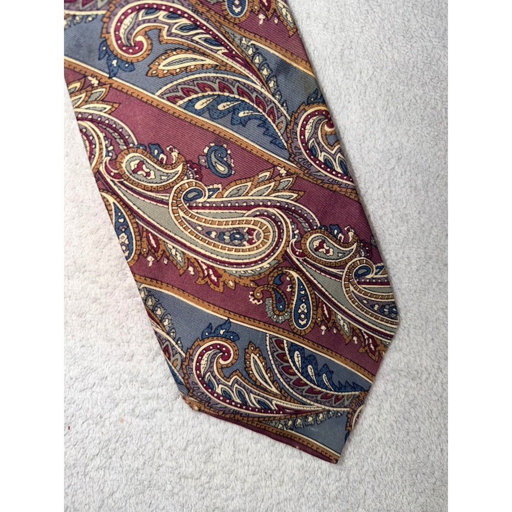 Oscar de la Renta Couture Collection Mens Paisley Silk Tie Burgundy Blue Gold